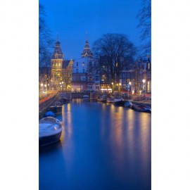 Fototapetas Naktiniai kanalai Amsterdame Olandijoje 160x270 cm